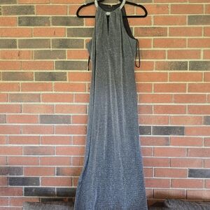 Vintage Alex Evening Dress 6 Long Formal Gown Liquid Silver Metallic Y2K Sparkle